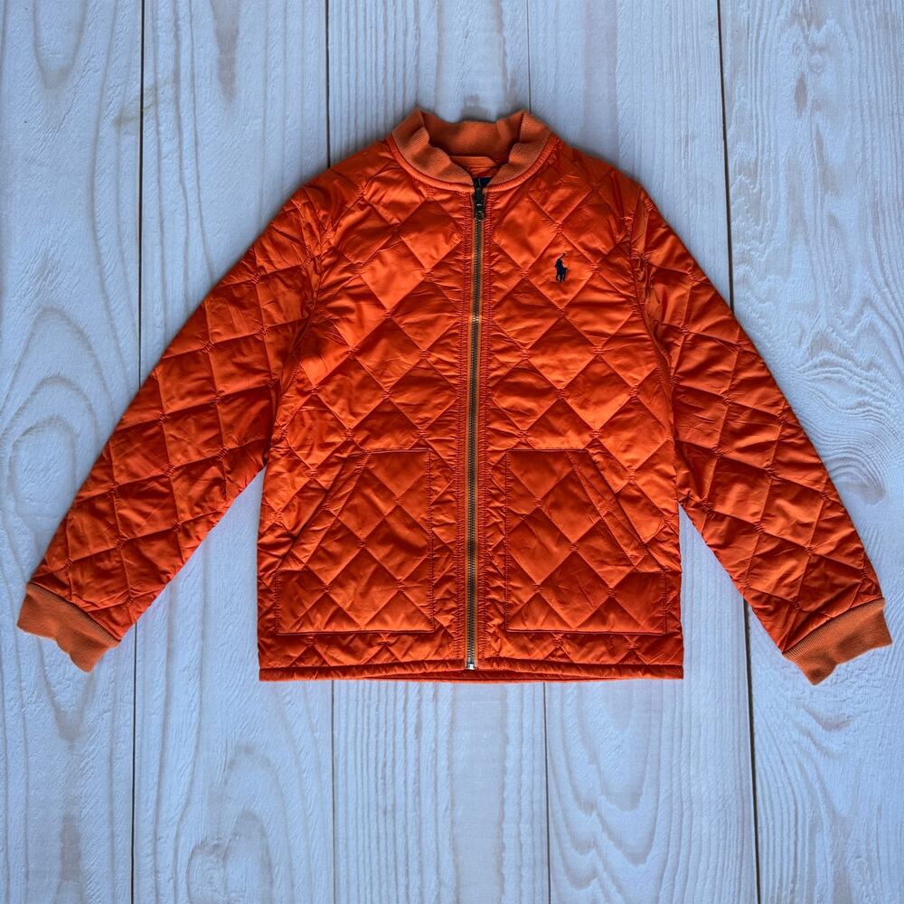 Polo Ralph Lauren Unisex Size S (8) Quilted‎ Bomber Barn Zipper Jacket Orange